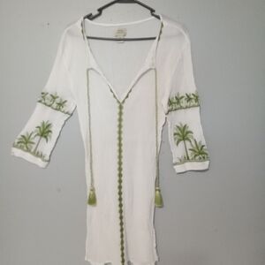 Tropical Palm Embroidered Swim Cover-Up